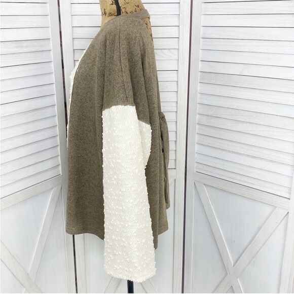 POL‎ Open Tie Back Sweater Bell Sleeve Color Block Brown Cream Large - Picture 2 of 13